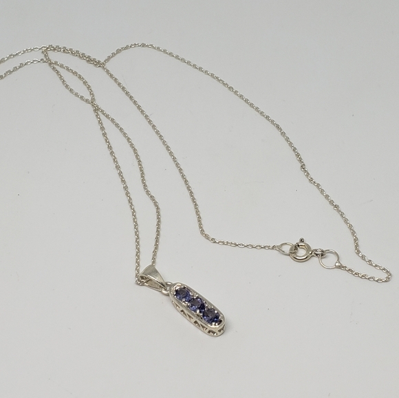 "RARE" 3 Stone Purple Tourmaline in Solid Stamped Sterling Silver Necklace - Picture 3 of 12